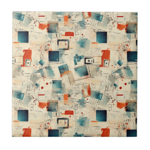 Carreau Cassette de caméra sarcelle rétro Éphémère orange