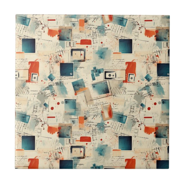 Carreau Cassette de caméra sarcelle rétro Éphémère orange (Devant)