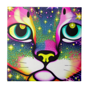 Carreau Cat Face Close Pop Art