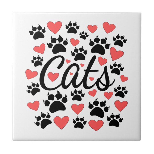 Carreau Cat Paws Claws Et Red Hearts (Devant)