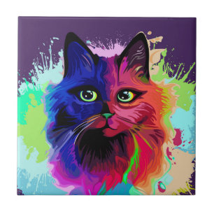 Carreau Cat Trippy Psychedelic Pop Art