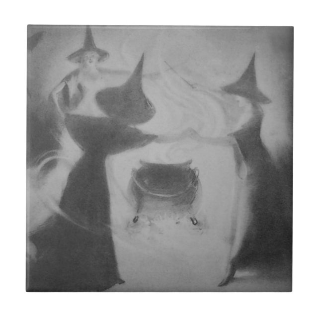 Carreau Cauldron Nuit Sorcière Monochrome Magie (Devant)