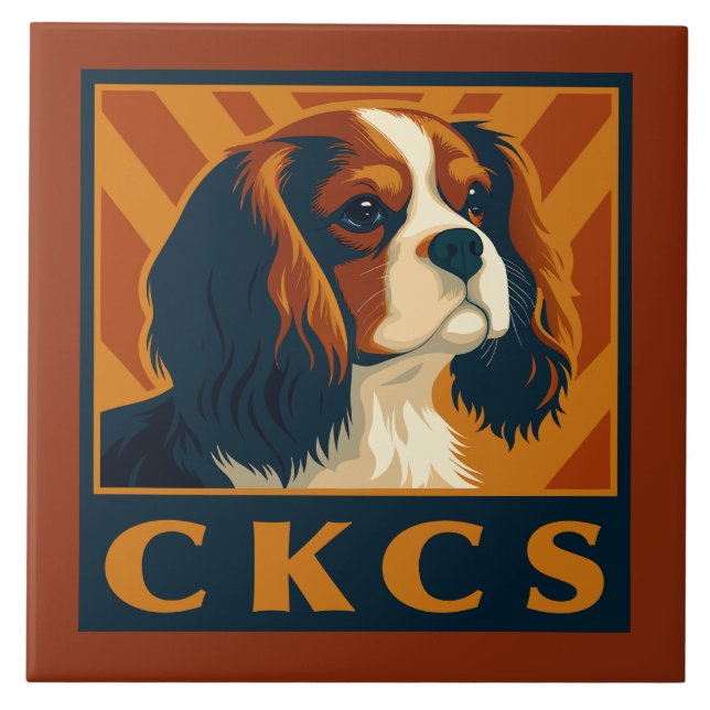 Carreau Cavalier King Charles Spaniel CKCS Retro (Devant)
