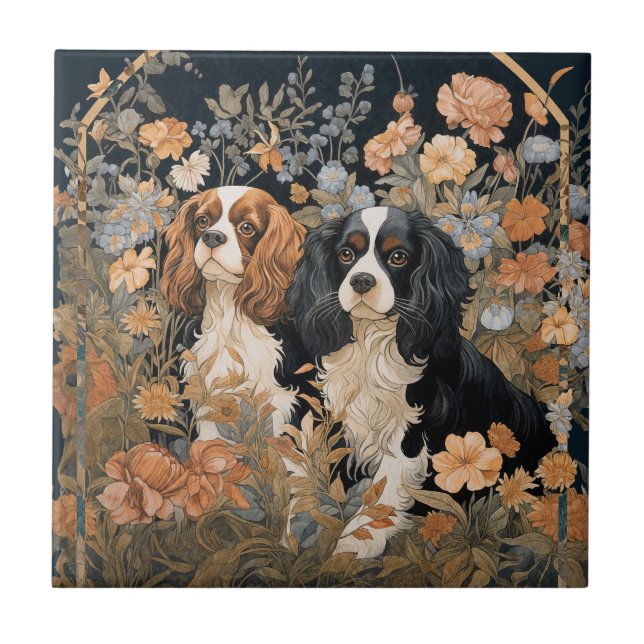 Carreau Cavalier King Charles Spaniels Tapisserie Style (Devant)