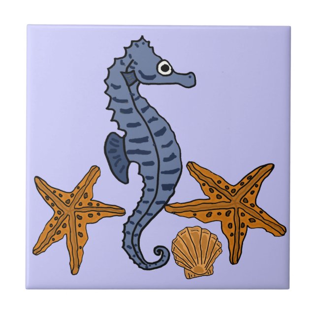 Carreau CC hippocampe et tuile de poissons d'étoile (Devant)