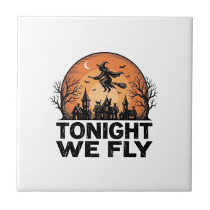 Carreau Ce Soir Nous Volons Vintage Sorcière Halloween Con