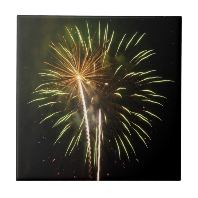 Carreau Célébration de vacances de feux d'artifice verts e (Devant)