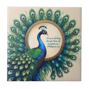Carreau Céleste Peacock Bloom Bible Verse