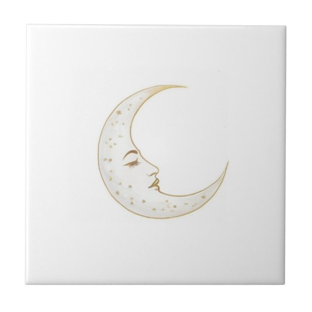 Carreau Celestial Crescent Moon Face Gold Silver White (Devant)