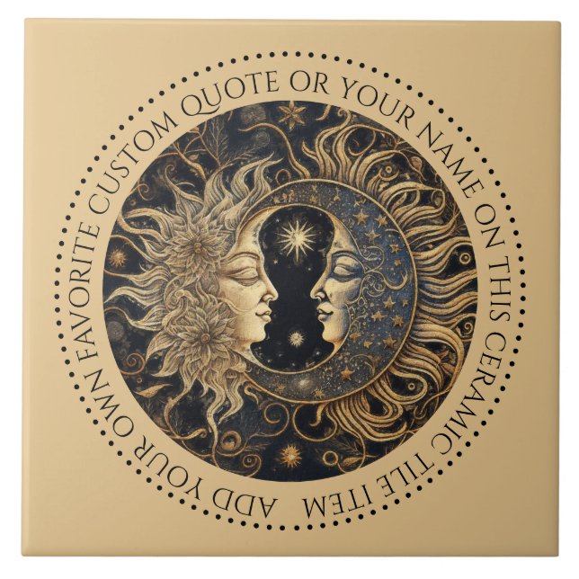 Carreau Celestial Sun Moon Stars Midnight Sky Personnalisé (Devant)