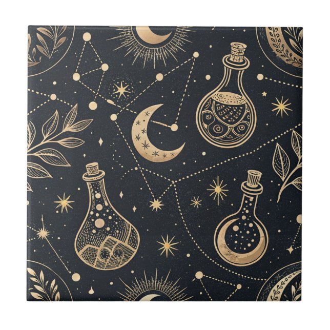 Carreau Celestial Witchcraft - Gold Moon, Potion Bottles (Devant)