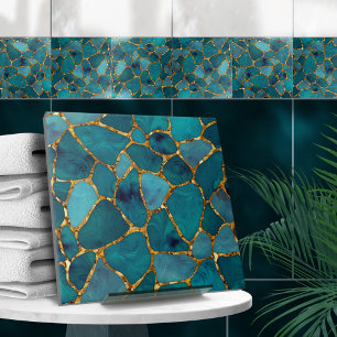 Carreau Cellules de galets abstraites Aqua et Gold N1