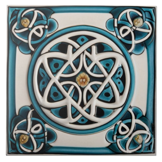 Carreau Celtic Knot Inspiré Turquoise et Blanc (Devant)