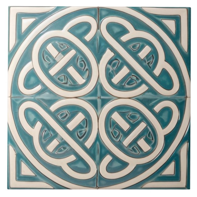 Carreau Celtique noeud Turquoise et blanc celtique (Devant)