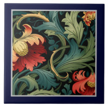 Ceramic Tile - Art Nouveau Red Floral 