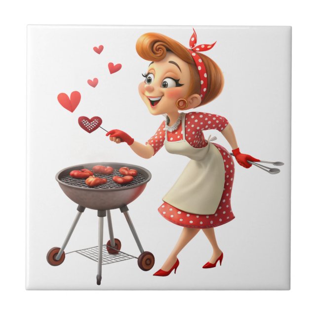 Carreau Ceramic Tile Cooking Love Red Hearts  (Devant)