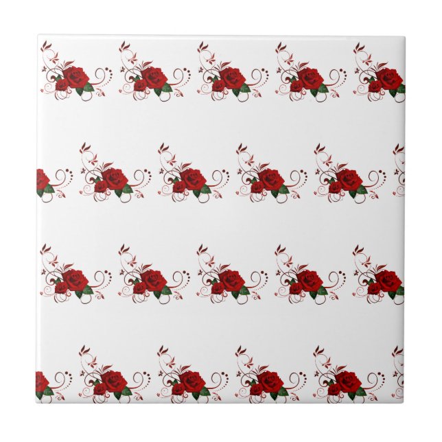 Carreau Ceramic Tile Floral Red Rose (Devant)