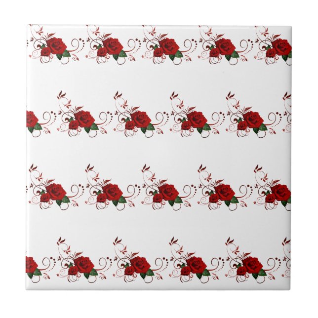 Carreau Ceramic Tile Floral Red Rose (Devant)