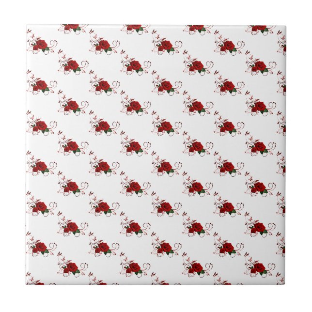 Carreau Ceramic Tile Floral Red Rose (Devant)