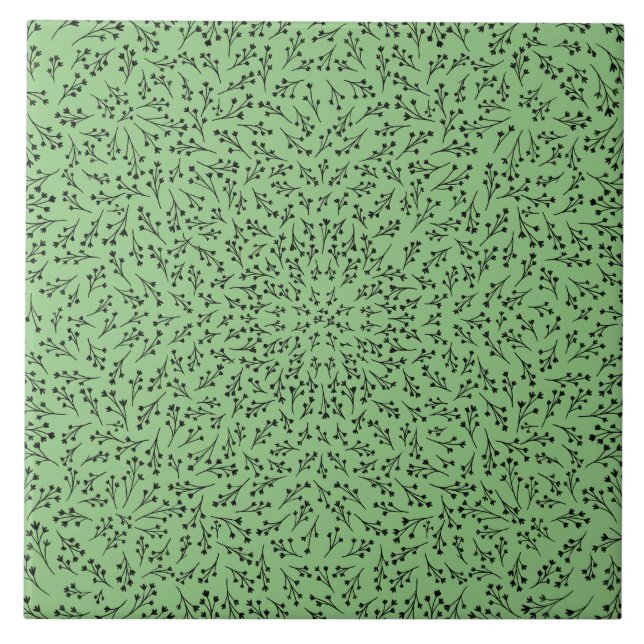 Carreau Ceramic Tile Sage Green Botanical Vine Decor (Devant)