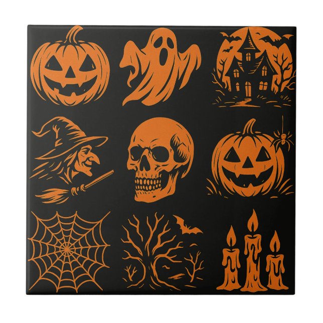 Carreau Ceramic tiles with various Halloween-themed images (Devant)