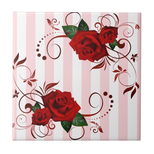 Carreau céramique à rayures roses et blanches Fleu (Devant)