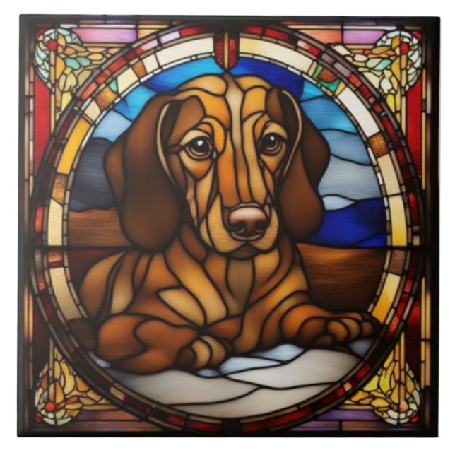 Carreau céramique décoratif de dachshund mignon (Devant)