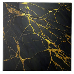 Carreau céramique en granit noir avec veines dorée