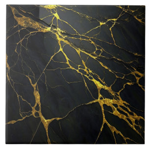 Carreau céramique en granit noir avec veines dorée