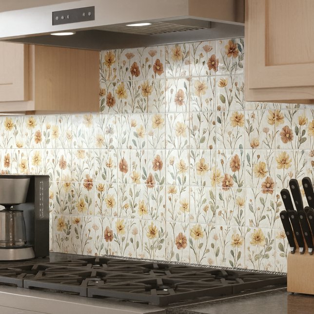 Carreau Céramique Fleur Sauvage Aquarelle Boho (Créateur téléchargé)