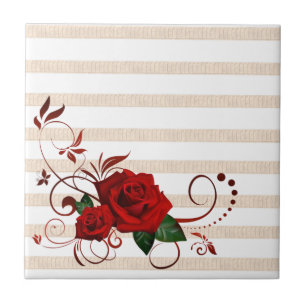 Carreau Céramique Rose Rouge Classique Floral Rayu