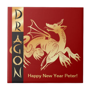 Carreau Cercle de dragon d'or sur tuile