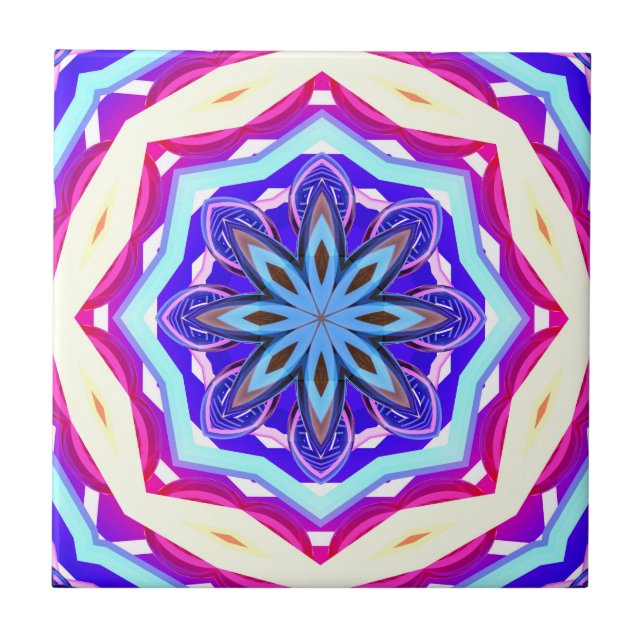 Carreau cercle mandala bleu/rose/violet (Devant)