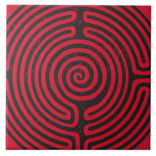 Carreau Cercle noir Labyrinthe (Rouge) Art fin