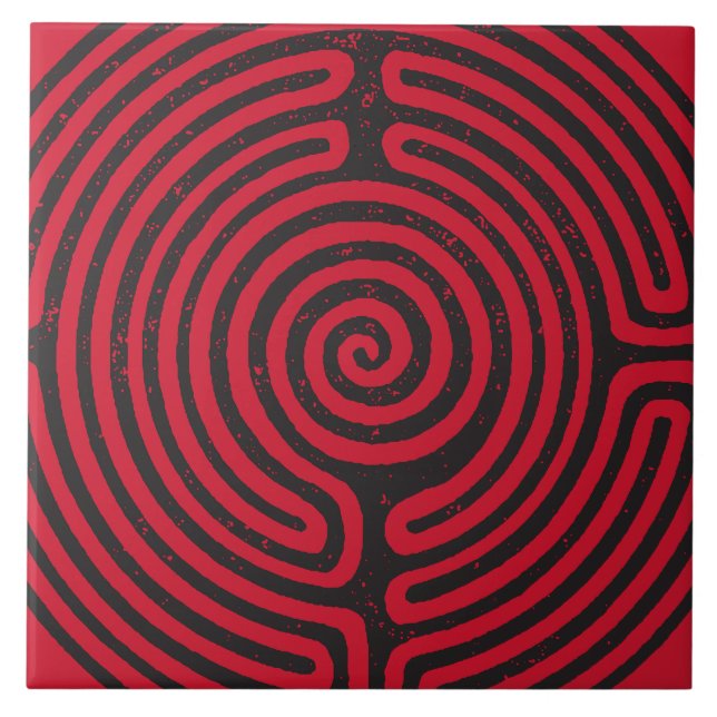 Carreau Cercle noir Labyrinthe (Rouge) Art fin (Devant)