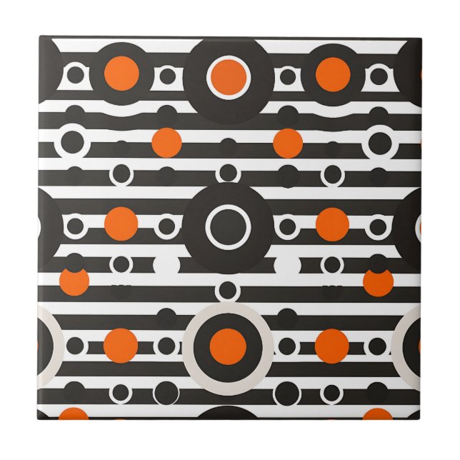 Carreau Cercle rayé rétro orange noir (Devant)