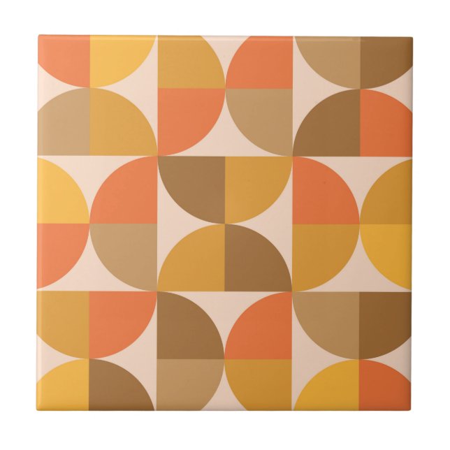 Carreau Cercles demi Orange et Marron du Milieu de Siècle  (Devant)