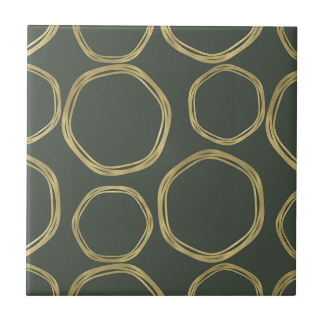 Carreau Cercles dorés et vert olive rustique Chic Moderne (Devant)