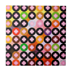 Carreau Cercles multicolores cool et trèfles roses
