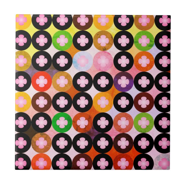 Carreau Cercles multicolores cool et trèfles roses (Devant)