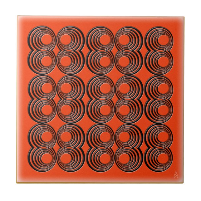 Carreau Cercles noirs concentriques au-dessus d'orange de (Devant)