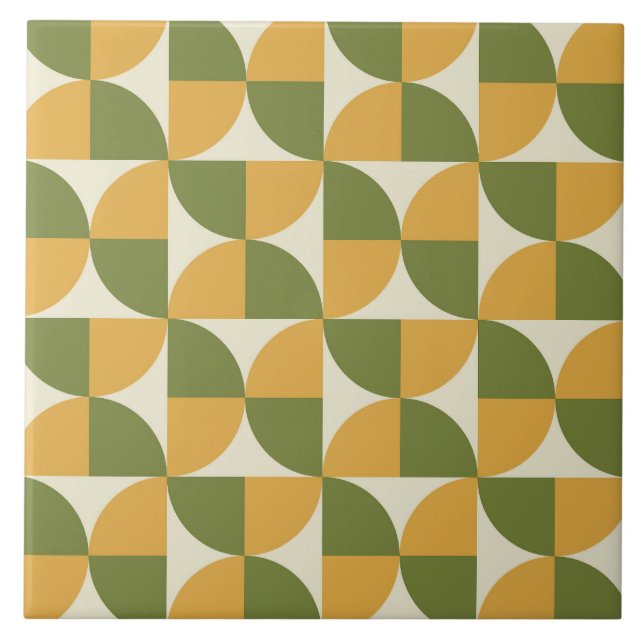 Carreau Cercles semi-milieu de siècle vert moutarde jaune  (Devant)