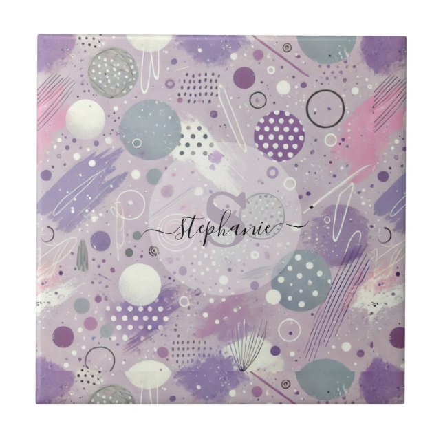 Carreau Cercles violets Abstraits avec accents de bandes d (Devant)