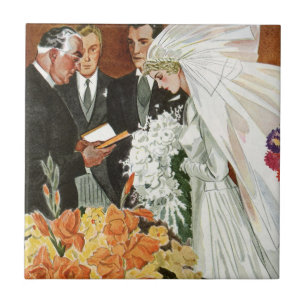 Carreau Cérémonie de mariage vintage avec mariée et marié