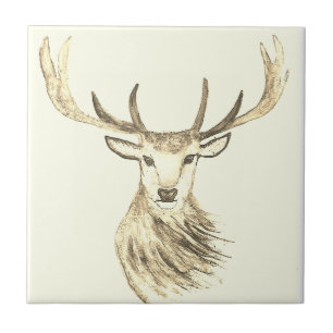 Carreau Cerf aquarelle wapiti bois animaux céramique carre