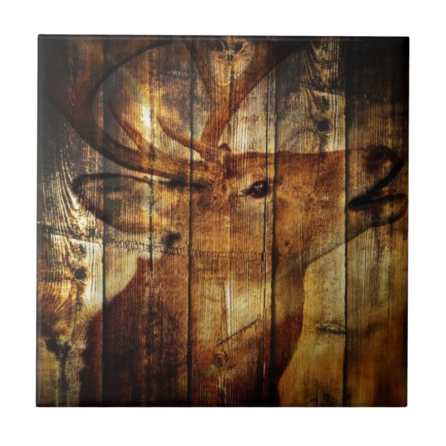 Carreau Cerf de Virginie primitif en bois de grange (Devant)