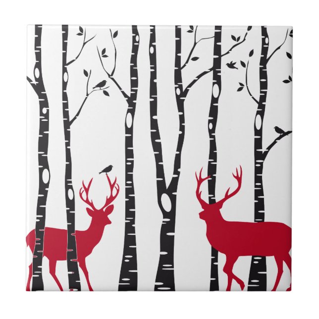 Carreau Cerfs communs rouges dans la forêt d'arbre de (Devant)