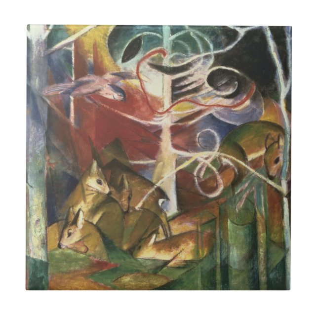 Carreau Cerfs dans la forêt par Franz Marc, Beaux-arts vin (Devant)