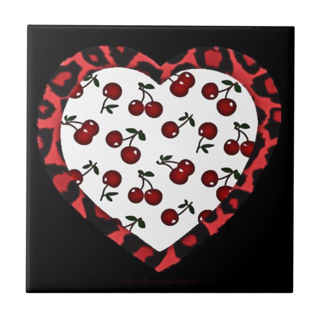 Carreau Cerises Rockabilly RAB Impression Léopard Coeur (Devant)