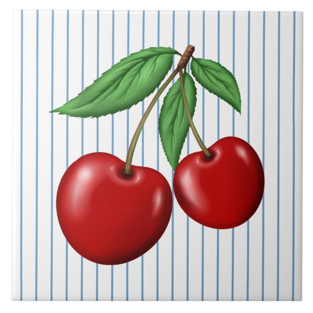 Carreau Cerises rouges sur Bleu Motif graphique (Devant)
